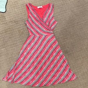 2 Midi Dress-striped, multi colored & black ruffle-S(2)